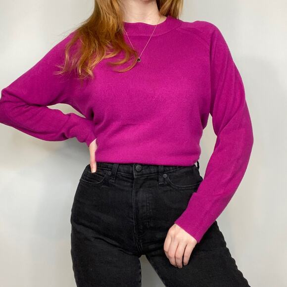 Vintage Unbranded Large Bright Hot Fuchsia Pink Mockneck Sweater - Picture 1 of 9